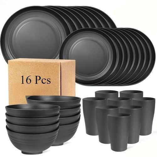 Generic 16 Pcs set of Unbreakable Wheat Straw Plates