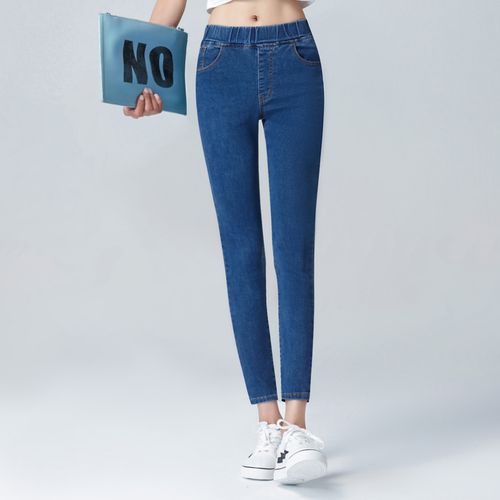 Fashion (Light Blue-1)Women's Elastic High Waist Skinny Jeans Fashion Women  Black Blue Pocket Mom Jeans Slim Fit Stretch Denim Pants 4XL 5XL 6XL ACU