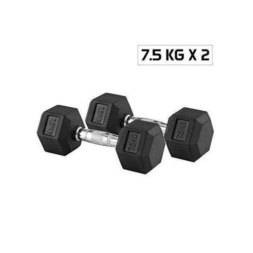 Generic Hexagon 7.5Kg X 2 Hex Rubber Coated Pure Iron Fixed Dumbbell