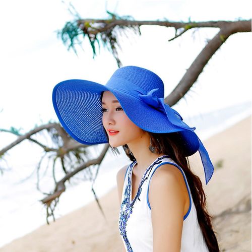 Fashion Summer Large Brim Hat Floppy Straw Hat Casual Vacation Travel Wide  Brimmed Bowknot Sun Hats Foldable Beach Hats For Women