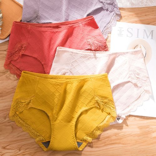 Fashion Women Sexy Lace Soft Breathable Stretchy Cotton Underwear Briefs-Light  Gray