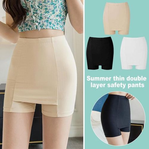 Ice Silk High Waist Women Boxer Double Layer Shorts Under The