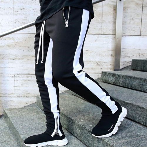 Fashion Black Combat Joggers With White 
