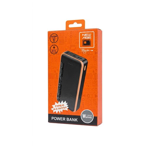 New Age 22500mAh power bank featuring Type-C input and output.