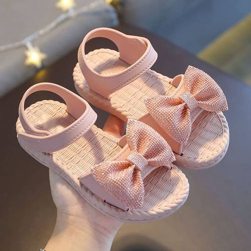 product_image_name-Fashion-Baby Girls Cute Summer Soft Pink Jelly Sandals With Bow-3