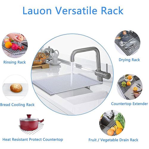 Over The Sink Stainless Steel Roll Up Foldable Dish Drying Rack, Versatile  Roll Up Sink Drying Rack & Trivet, Extra Large Roll Up Dish Drying Rack,  Portable Dish Rack, Dish Drainer, Or