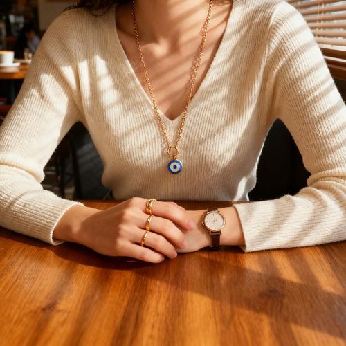 product_image_name-GALUIN-Women's Layered Evil Eye Necklace Set - Gold-plated pearl fashion jewelry, suitable for parties and everyday wear.-3