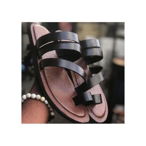 product_image_name-Fashion-Casual Men's Leather Pam Slippers - Black & Brown-1