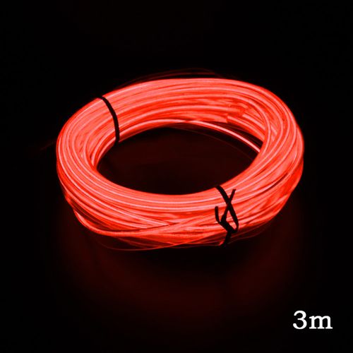 Generic (1setRed-3m)1m/2m/3m/5m Car LED Strips Auto Neon EL Wire Decoration  Atmosphere Lamp Indoor Interior LED 12V Flexible Rope Car Light