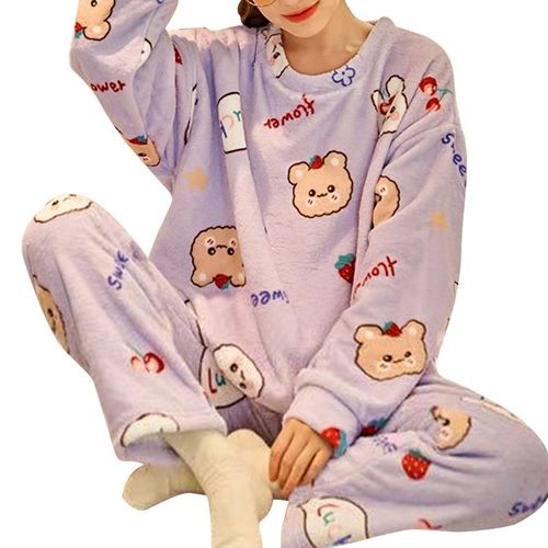 Winter Pajama Set Women Pant Suits 2 Two Piece Set Women Fleece Pajamas  Sleepwear Thick Warm Velvet Female Nightgown Suit Pajama