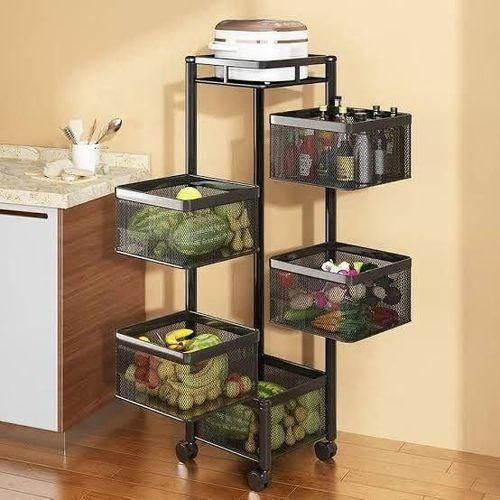 Generic Rotatable Kitchen Multipurpose Storage Trolley Basket 5 Tier
