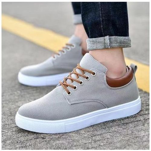 Fashion Solid Color Men's Breathable Lace-up Canvas Sneakers - Khaki ...