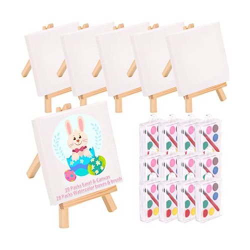 Generic 28 Pack Mini Canvas and Easel Set 4X4inch Small Canvases