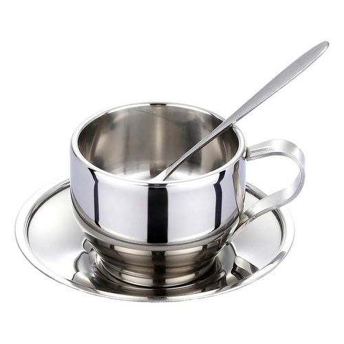 Espresso Double-walled Coffee Cups Espresso Cup Made Of Stainless Steel,  Insulated, With Saucer Set