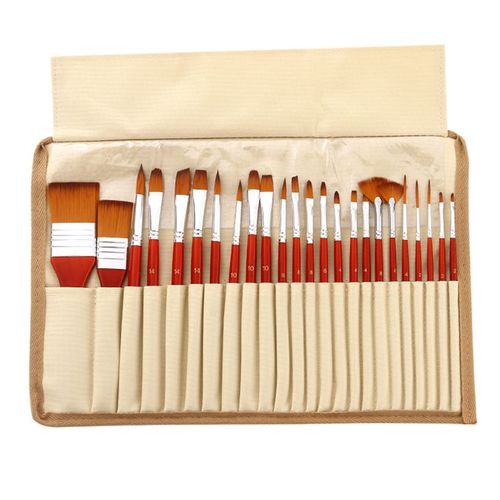 24 Pcs Artist Paint Brush Set Carry Pouch for Watercolor, Acrylic