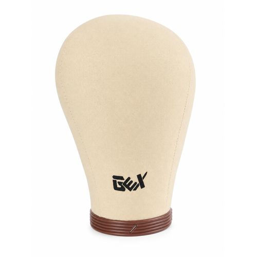 Generic Beige Wig Mannequin Head with Wooden-Style Base