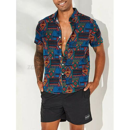 Fashion Mens Casual Vintage Short Sleeve Hawaiian Beach Shirts - Multi ...