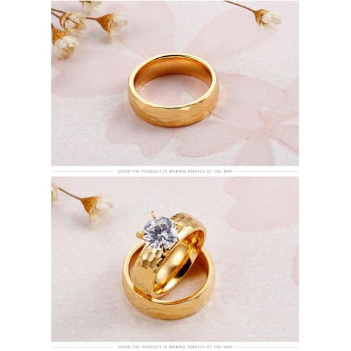 product_image_name-Fashion-Everlasting Bond: Titanium 316L Stainless Steel Hammered Couple's Ring in Gold-4