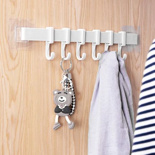 Generic Adjustable Self-Adhesive Kitchen & Bathroom Organizer wall Mounted 6 Hooks Storage Rack – White