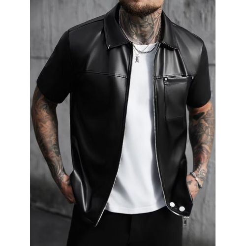Fashion Den Even Leather Zip Through Top-Brown