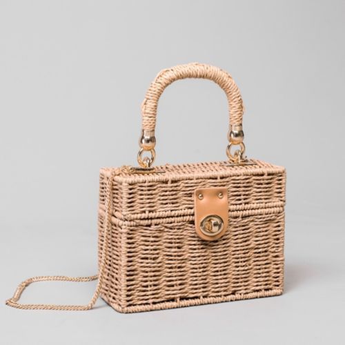 Black straw box bag top