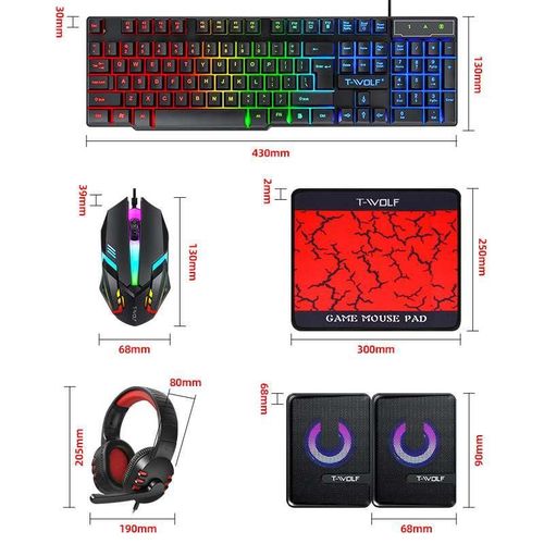 T-Wolf Gaming Keyboard Set (T-Wolf TF850) with Mouse, Headset, Mouse Pad & Speaker Bundle - Wired LED RGB Backlit - image 2