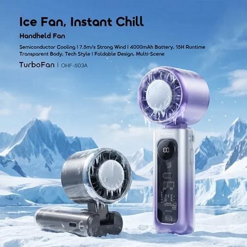 Oraimo Rechargeable Foldable Handheld Turbo Fan with Built-in Ice-Cooling Chip - image 2