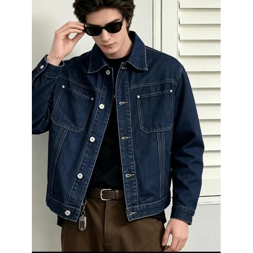 Fashion Edgar Double-edge Denim Jacket-Dark Blue