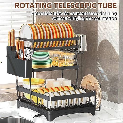 Generic Double Layer Rust free Dish Rack- Space-saving Countertop 2 Tier Plate Rack - image 3
