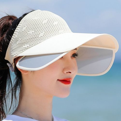 Fashion (56-58CM) Summer Women Sun Hat Retractable Visor Caps Female Large  Brim Empty Top Cap Outdoor Cycling UV Protection Hiking Hats Sports Hat
