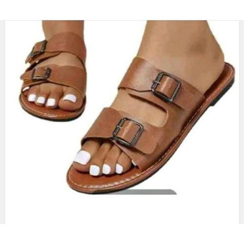 Fashion Ladies Casual Flat Slippers - Brown