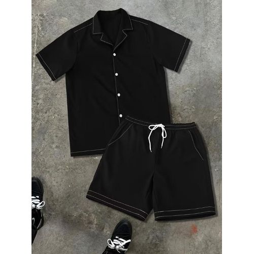 Fashion Alex Alec Button Down Shirt with Short-Black - image 2