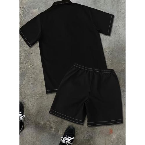 Fashion Alex Alec Button Down Shirt with Short-Black - image 3