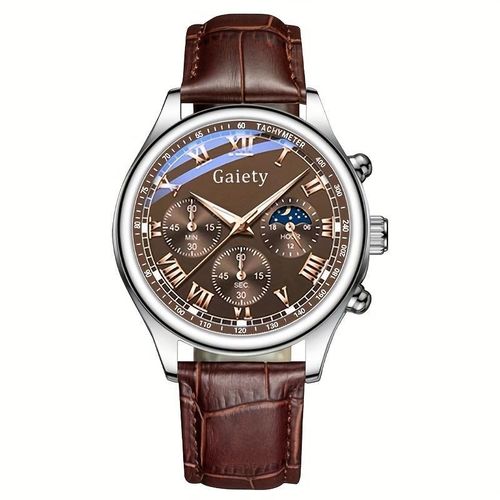 product_image_name-Fashion-GAIETY Men'S Luxury Quartz Watch with Faux Leather Strap - Classic Dial, Roman Numerals, Date Display, Alloy Case, Business Casual Style for Men-3