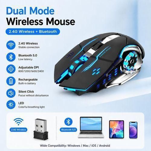 Generic ELITE RGB WIRELESS GAMING MOUSE  2.4G Wireless, Bluetooth, Rechargeable , RGB LED and Precision Gaming - image 2