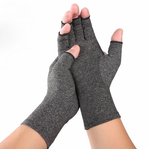 1Pair Copper Compression Arthritis Gloves with Strap,Fingerless