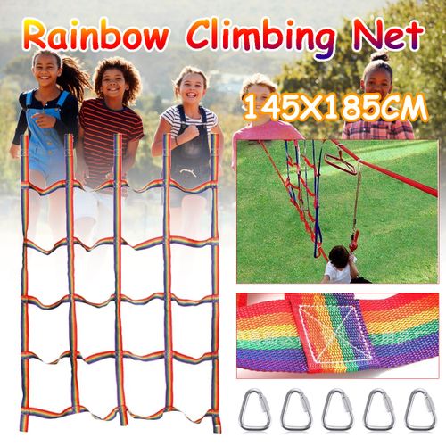 Generic Children Climbing Net Nylon Outdoor Kids Physical Training DIY  Climbing Accessories Ninja Rope Arm Training 145X185CM