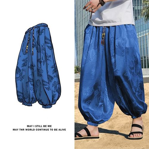 Men's Casual Elastic Waist Jeans Chinese Style Loose Harem