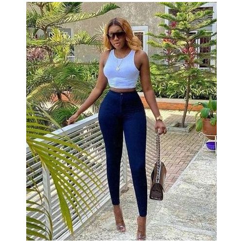 Fashion Ladies High Waist Jean- Navy Blue