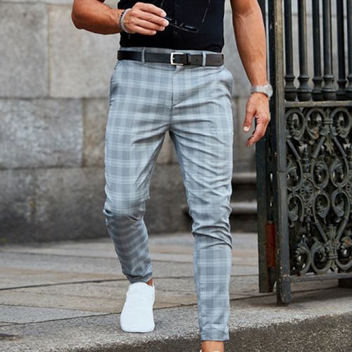 Buy Men Grey Slim Fit Checked Formal Trousers online  Looksgudin