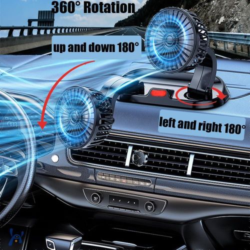 product_image_name-Flushrenic-Car Fan,USB/12V/24V Double-Head,Adjustable 360° Car Electric Fan Silent,2-Speed Multi-Functional Temporary Parking Card Car Fan(USB)-3