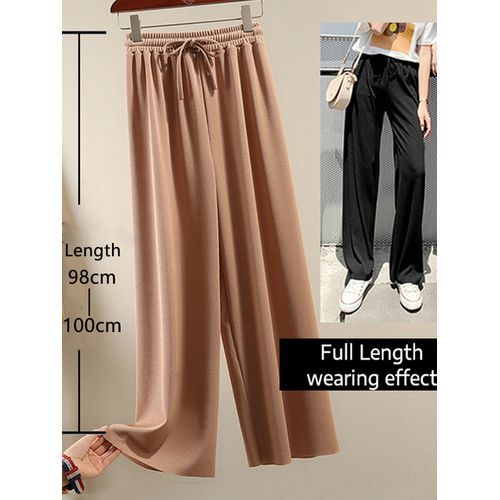 Generic Soft Comfort Women Pants High Waist Casual Summer Slacks Pants Women  Ice Silk Ankle_Length Long Trousers Female Slacks(#Full 1 Khaki)