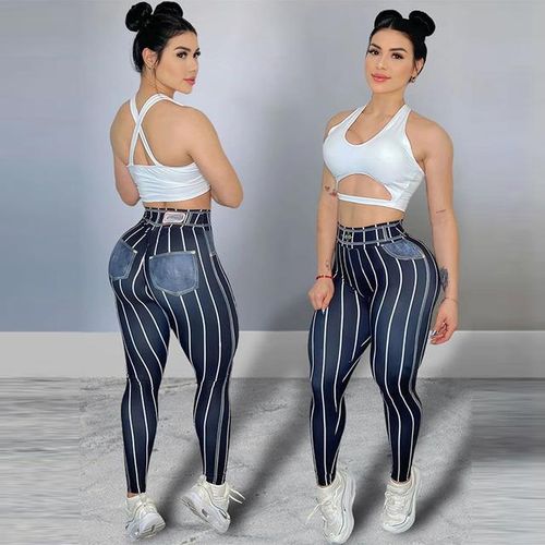 Generic Women Soft Workout Tights Line Printed Leggings Fitness Outfits  Yoga Pants High Waisted Gym Wear