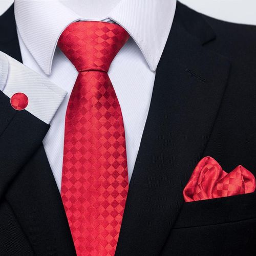 Fashion Men's Tie Set, Tie Cufflinks, Pocket Square Three-piece set - Red