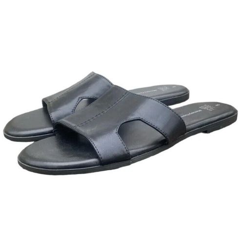 Time and Tru Ladies Black PU Leather Slide Sandal With Memory Foam ...