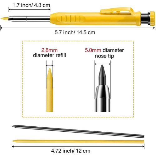 Generic Solid Woodworking Pencil Set for Construction, 7 Refills