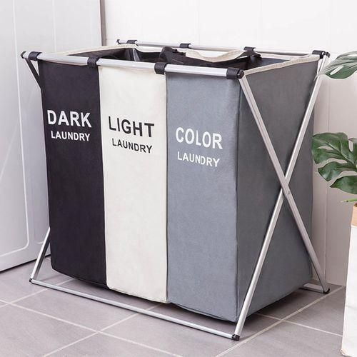 Generic Laundry Hamper Foldable Basket 1/2/3 Section Portable D Grey - image 2