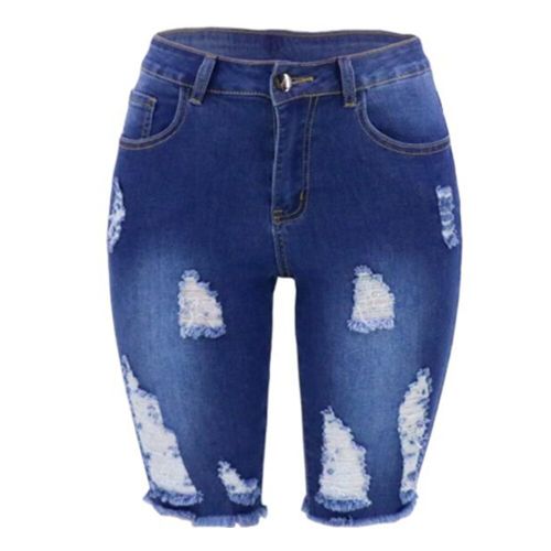 Fashion Summer Women's Denim Shorts Bodycon Biker Short Pants Ladies High  Waist Knee Length Long Jean Shorts Bermuda Femme-short Jeans