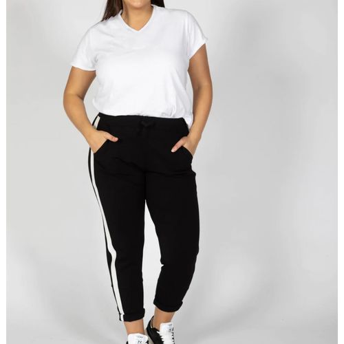 Danami Women's Black With White Stripe Joggers Plus V Neck T Shirt