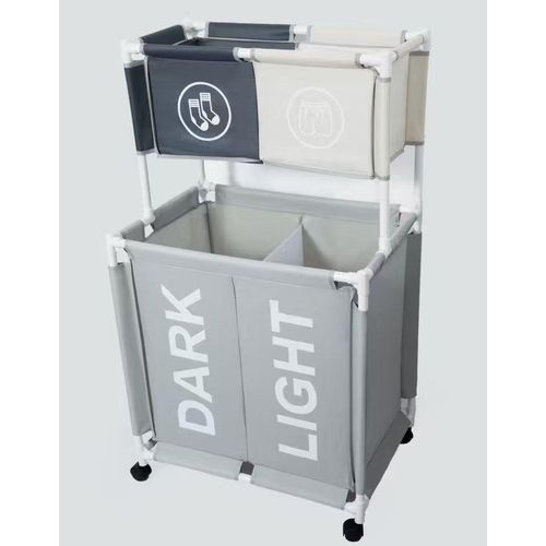 product_image_name-Generic-Double Compartment Laundry Hamper Household Laundry Basket Dirty Clothes Storage Rack Organiser -2